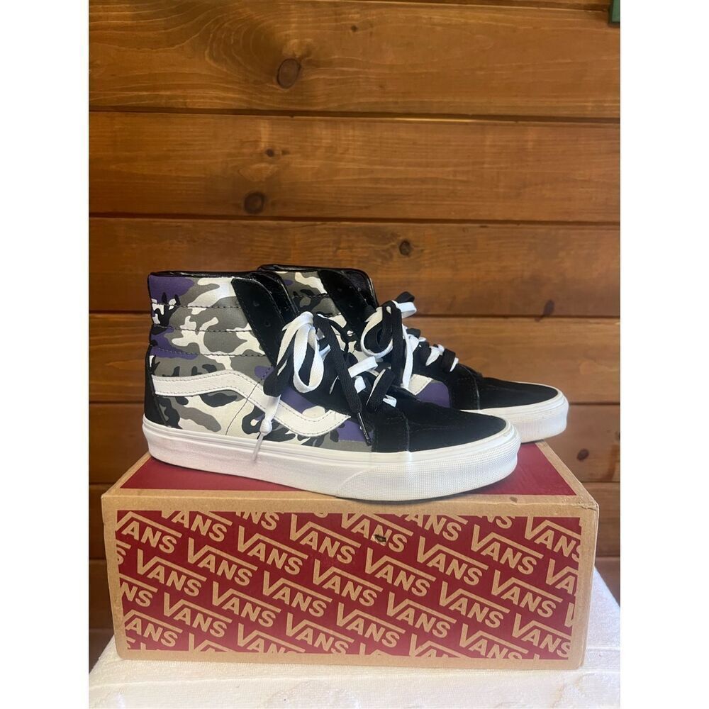 Vans Unisex sk8 hi-rise camo black/purple  Womans Sz 9